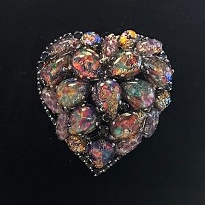 DANNY POLLAK - Puffy Heart Brooch Amethyst Opal 3D Artisan Statement Pin